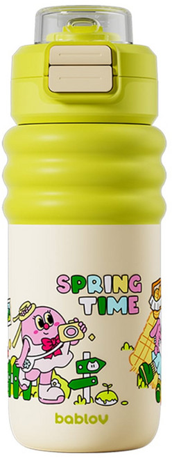 bablov 花伴森 316不銹鋼萌趣圈圈保溫瓶, 悠悠踏青日, 1個, 600ml