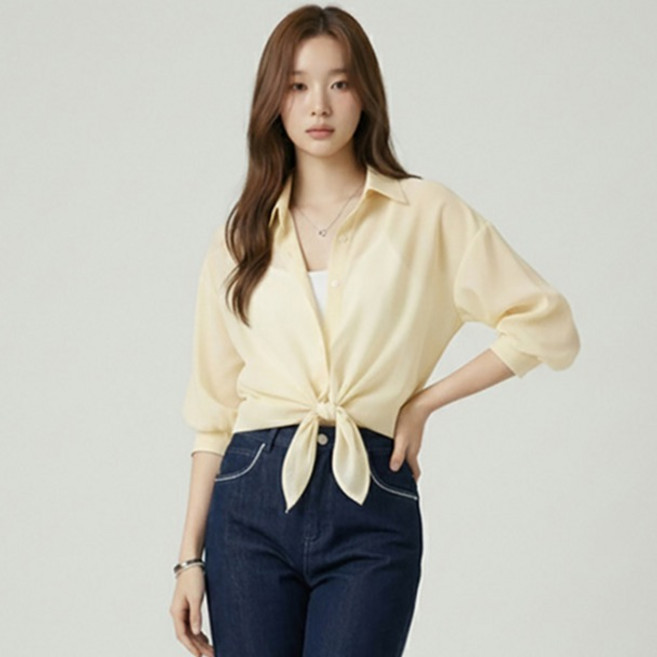 페이퍼먼츠 샤크 쉬폰 탑 리본 미니 자켓 블라우스 13934