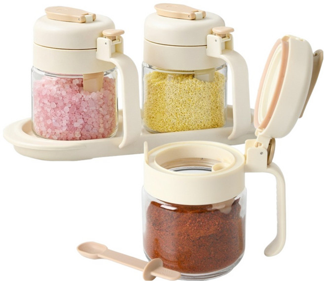 문일케미칼 최신형 원터치 실리콘 3중 밀폐 다기능 양념통 300ml + 트레이 세트, 1세트