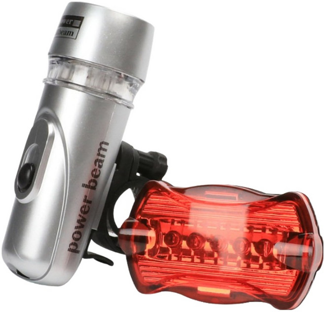 LED 자전거 라이트 전조등 + 후미등 세트, 실버, 1세트