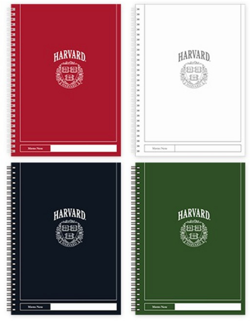 하버드 모토 국내 제조 스프링 유선노트 4종 세트, 크림슨, 블랙, 화이트, 그린, 1세트