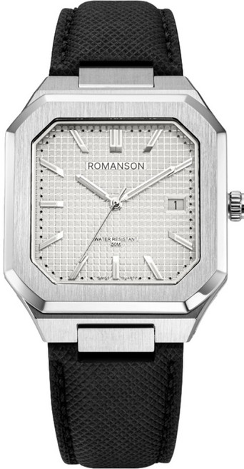 ROMANSON 男士Audier Octagonon方形白色皮革手錶 RWTLMM6BS001WH