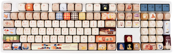 QSENN PBT 熱昇華 SOA高度 鍵帽 108鍵, 木紋質感彩繪