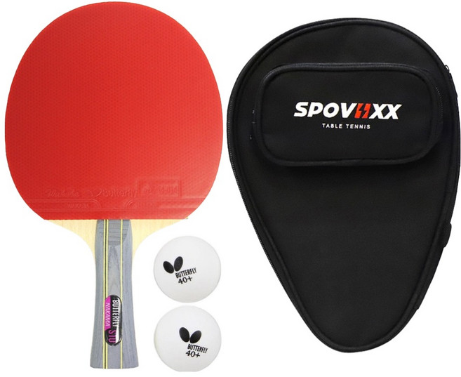 버터플라이 탁구 라켓 + 탁구공 2p + 스포빅스 케이스 세트, 1개, NAKAMAS10_SPCBK