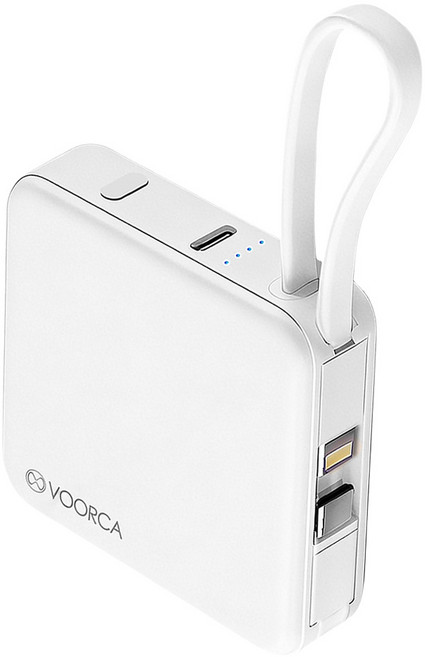 VOORCA 自帶雙線迷你行動電源 10000mAh, 白色, D928
