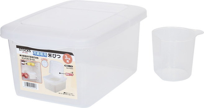 PEARL LIFE 珍珠金屬 冰箱用掀蓋儲米桶/米箱 日本製 附量杯 3kg, 透明色, 1個