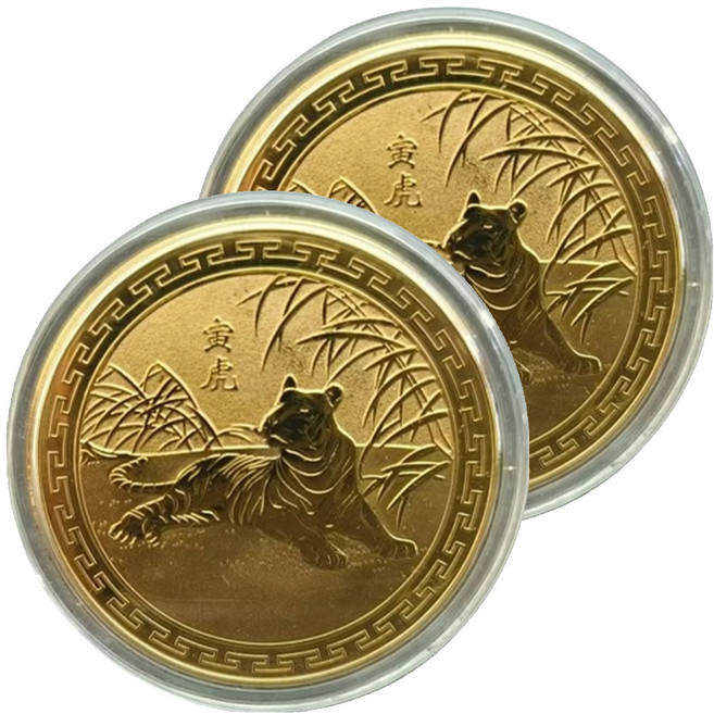 Mungudam 12生肖招財風水象徵錢幣造型室內裝飾品, 虎, 2個