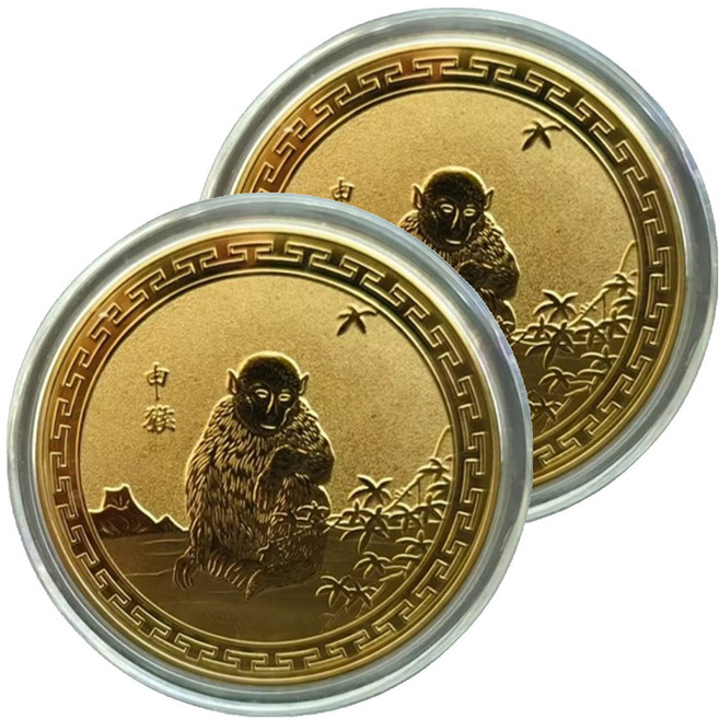 Mungudam 12生肖招財風水象徵錢幣造型室內裝飾品, 猴, 2個