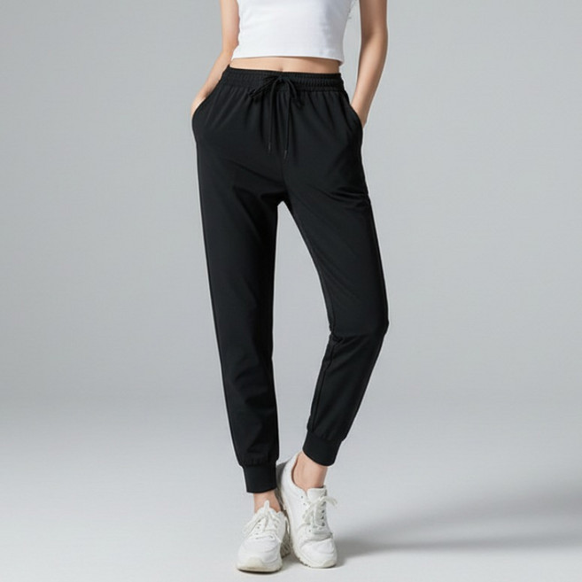 Goodif 女款夏季薄款鬆緊帶修身涼感運動束口褲