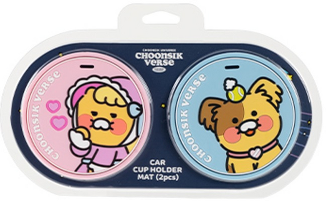 Kakao Friends 車用春植巴士杯架墊 2件組, 公主春植, 狗狗春植, 1套