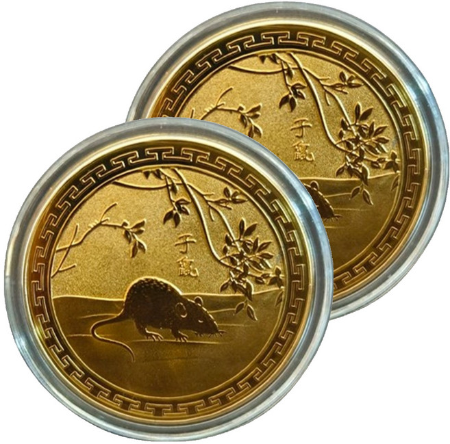 문구담 12간지 금전운 풍수 상징 동전모양 인테리어 장식품, 생쥐, 2개