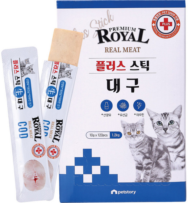 로얄 프리미엄 고양이 플러스 스틱 간식 120p, 대구, 1.2kg, 1개