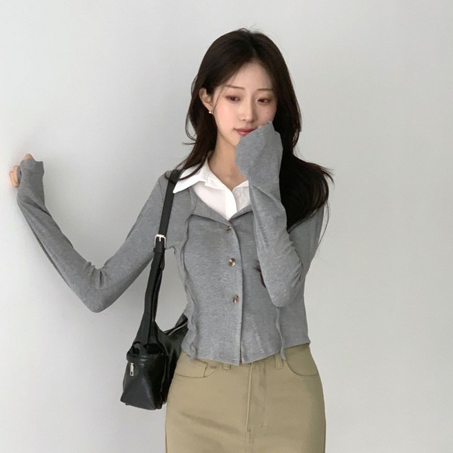 플랜데이 주식회사 여성용 무린 레이어드 러블리 셔츠 가디건