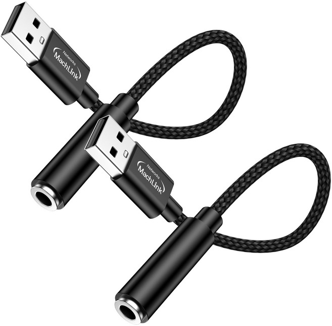 마하링크 USB A to 3.5mm 4극 스테레오 변환젠더 사운드카드, 2개, ML-UAUX2