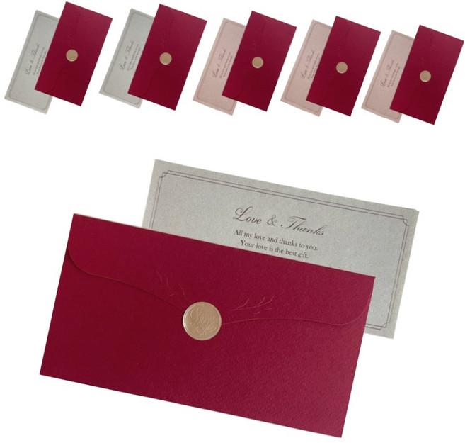 르미에 고급 감사 답례 용돈봉투 6p + 메모속지 2종 x 3p + 스티커 6p 세트, 레드(용돈봉투), 화이트, 핑크(메모속지), 1세트