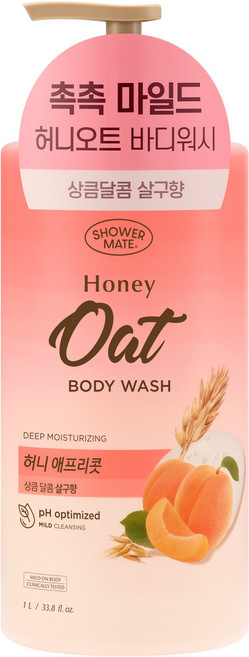샤워메이트 허니오트 마일드 바디워시 허니 애프리콧향, 1개, 1L