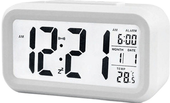 므뮤 스마트 디지털 미니 시끄러운 알람 탁상 시계, 화이트