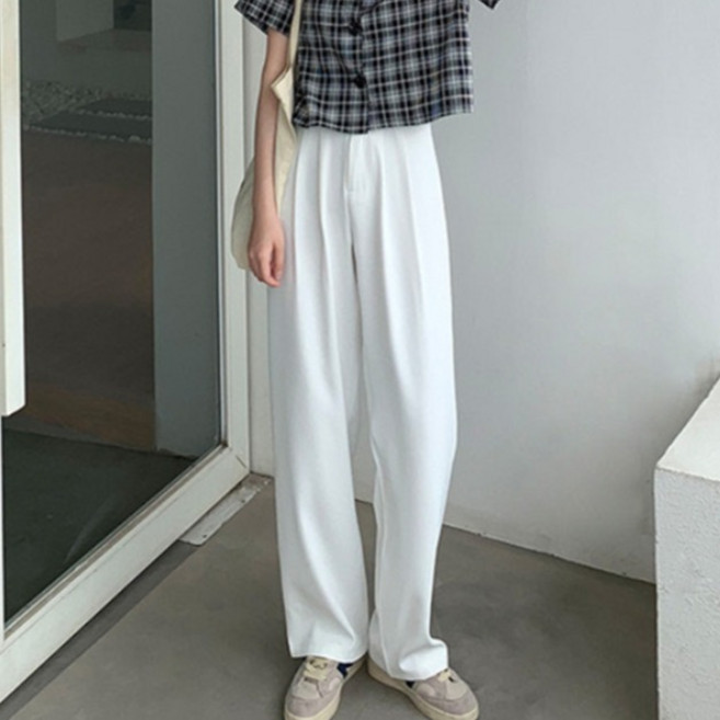 Banya Story 女款換季壓褶半寬版直筒九分褲 SS126