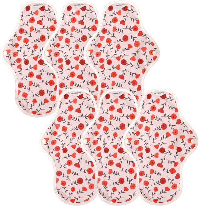 한나패드 커버 흡수체 유기농 면 다회용천생리대 M포피핑크, 6개, 1개입, 중형