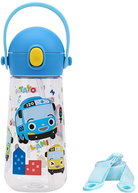 릴팡 아동용 더보틀 몰리 원터치 어깨끈 트라이탄 타요 빨대 물통, 혼합색상, 470ml, 1개