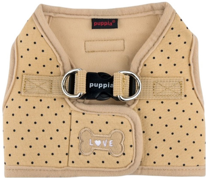 퍼피아 반려동물 입히기 편한 찍찍이 조끼 도트 하네스 AH301, 베이지, 1개