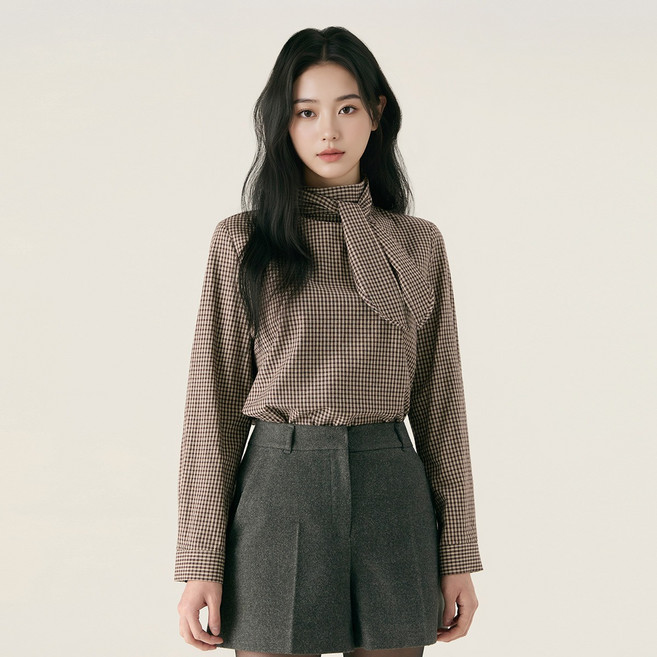 Roem 女款格紋領結襯衫