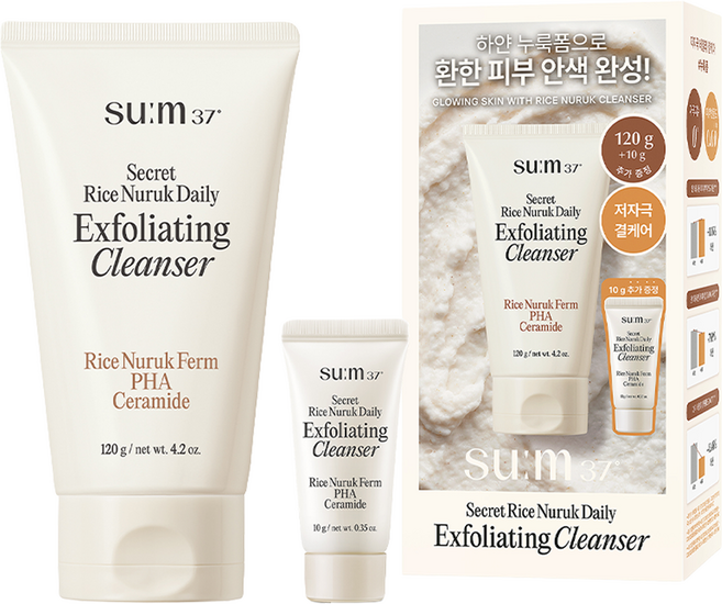 su:m37° 시크릿 라이스 누룩 필링 투 폼 클렌저 120g + 10g 세트, 1세트