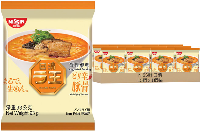 NISSIN 日清 拉王辣豚骨味非油炸速食麵, 15包