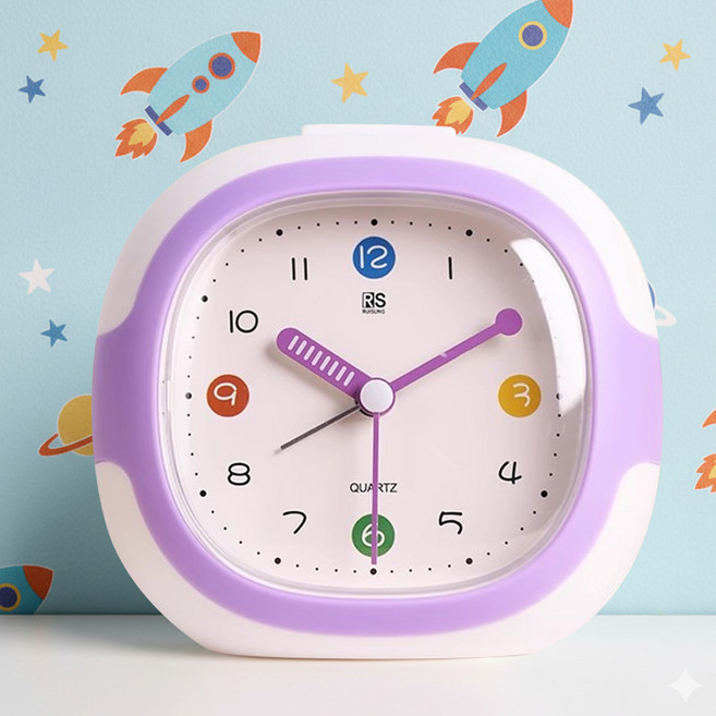 RUISUNG 파스텔 조명 미니 알람 탁상시계, 바이올렛