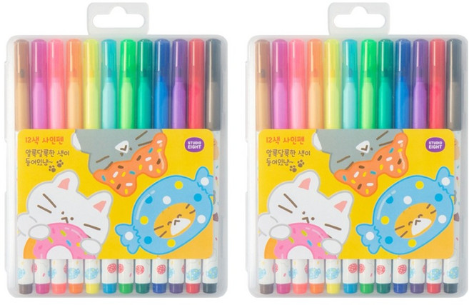 푸딩프렌즈 12색 사인펜, 혼합색상, 2개