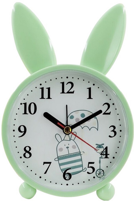 므뮤 귀여운 동물 인테리어 알람 탁상시계, 그린 토끼