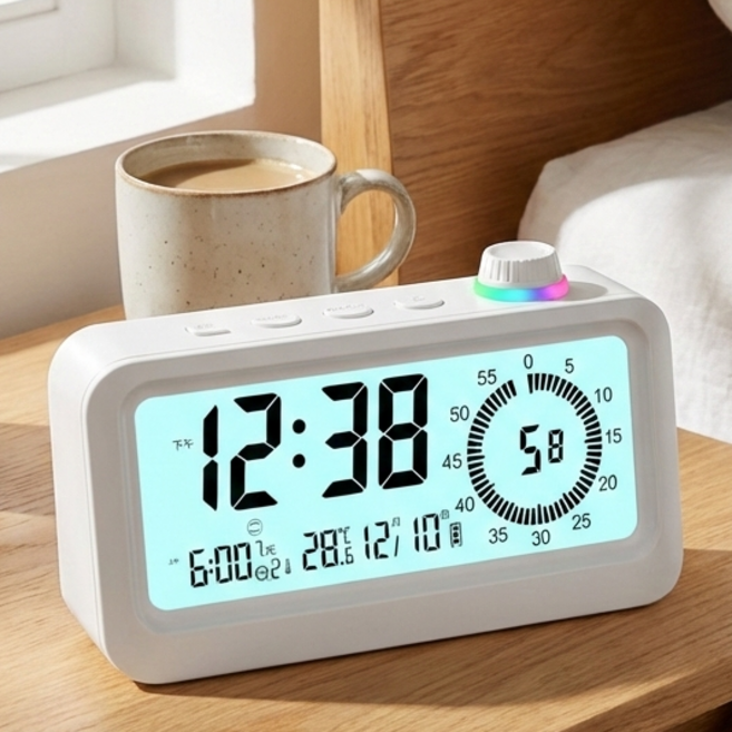 므뮤 LED 디지털 전자 알람 탁상시계, 화이트