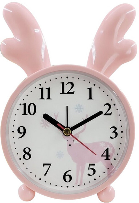 므뮤 귀여운 동물 인테리어 알람 탁상시계, 핑크 사슴