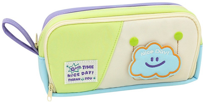 아트조이 나이스데이 사각 대용량 다용도 멀티 지퍼필통, 몽글몽글 구름 그린, 1개