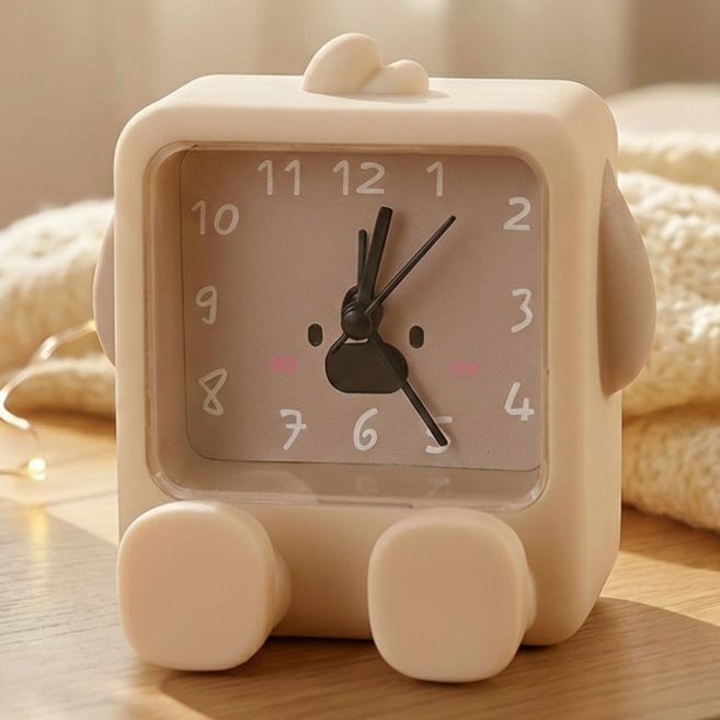 므뮤 귀여운 캐릭터 인테리어 미니 탁상시계, 라떼