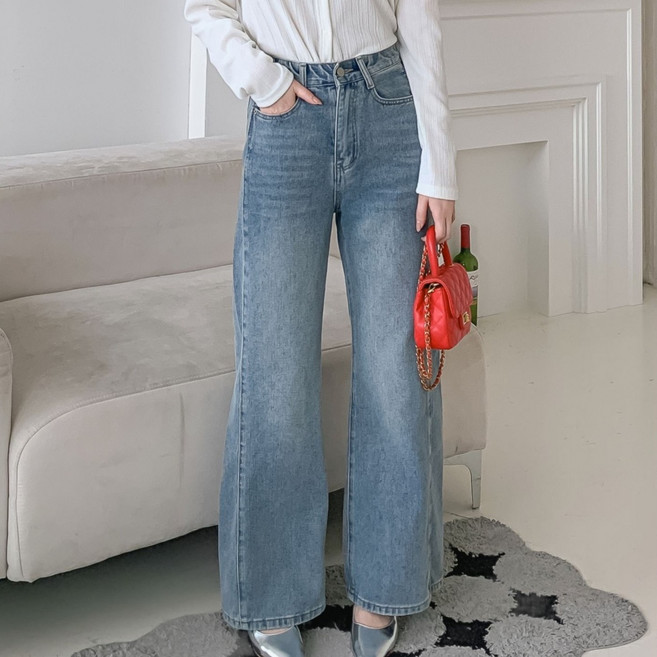 KNIT44 여성용 롱/숏 기장 기본 와이드 데님 팬츠 PJ-8001