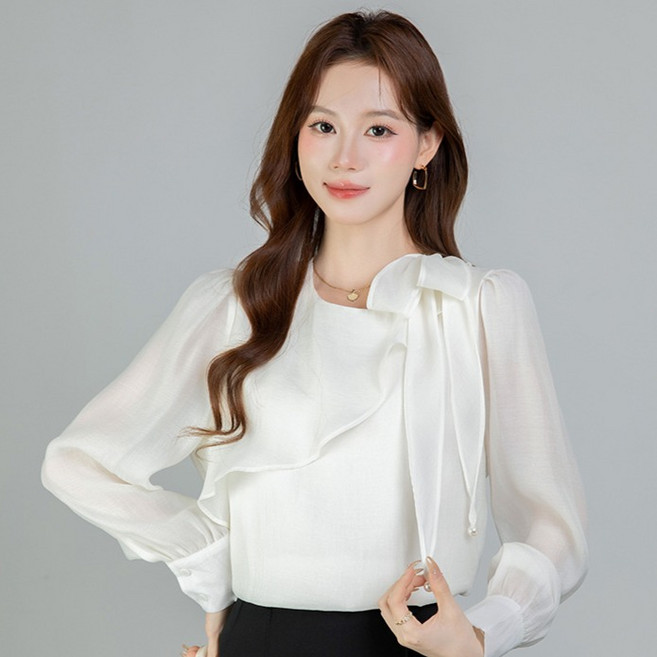 포플러앤씨 여성용 마샬킹스 리본 쉬폰 블라우스 P26SPBL012315