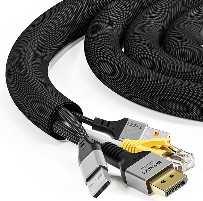 티엑스온 케이블 정리 보호 튜브, 1개, 블랙