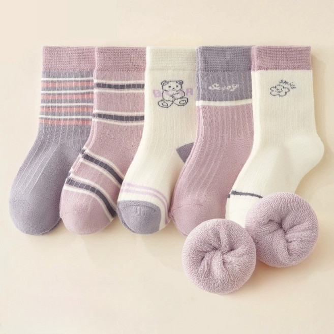 제이셀 아동용 다온76 보온을 지켜주는 따스한 베어 양말 5켤레 세트