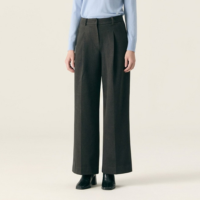 로엠 여성용 헤비 기모 원턱 와이드 슬랙스