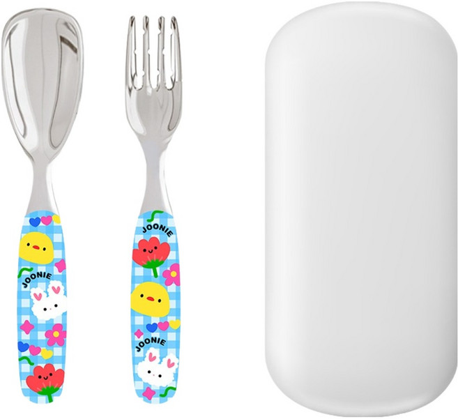 주니 316 올스테인레스 스푼 + 포크 + 케이스 세트, 스카이 체크, 1세트