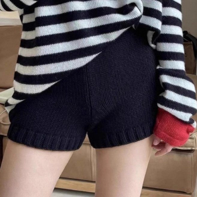 피어니스트 여성용 허리 밴딩 루즈핏 니트 캐주얼 반바지