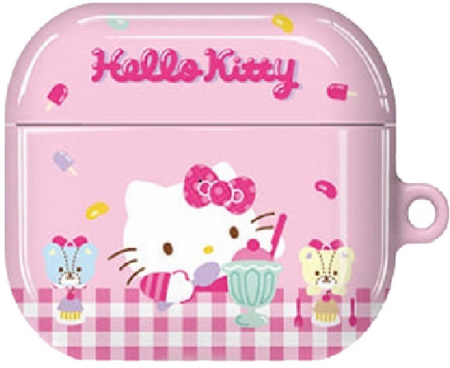 Hello Kitty 甜美 AirPods 亮面硬殼保護殼 AirPods 第4代, 粉紅色, 1個, 單一商品
