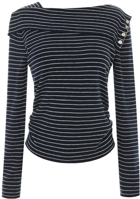 페이지플린 여성용 언발 버튼 스트라이프 울 니트 P6AKN023C