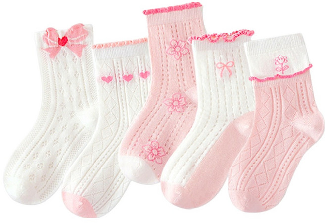 아이뿜 아동용 살랑 리본 프릴 메쉬 양말 5족 세트 J89