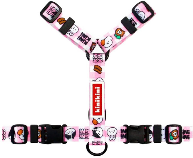 키니키니 강아지 브런치 체크 H형 하네스, 핑크, 1개