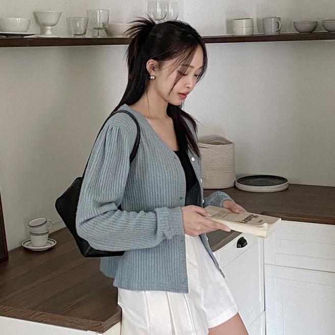 이블렛by제이스타일 여성용 빅사이즈 메딘젤 골지 퍼프 가디건