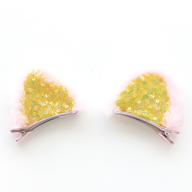 스팽글 프릴 고양이 집게핀 2p