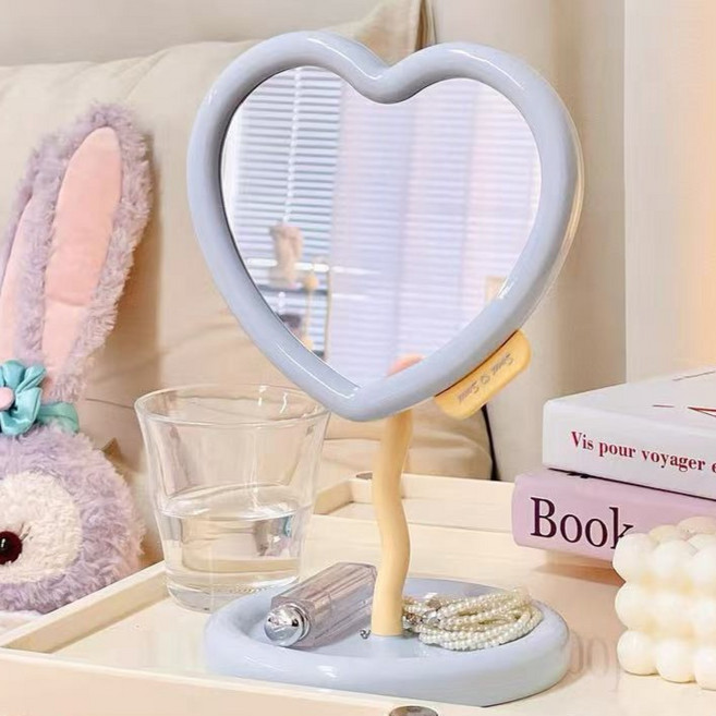 더플로우커머스 모드플러스 소녀감성 러블리 하트 탁상 거울, 블루