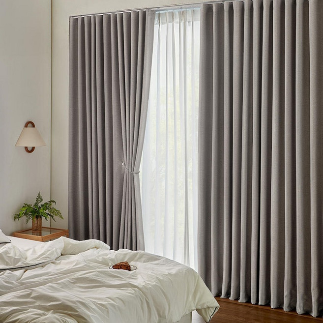 쁘리엘르 그로브 빛차단 사계절 핀형 암막 커튼 + 자석 타이백 세트